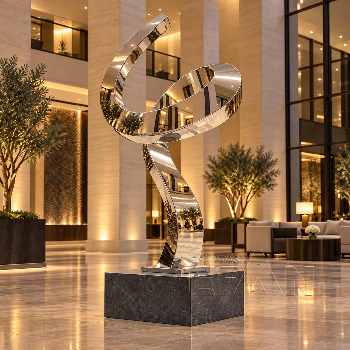 Modern Stainless Steel Flowing Ribbon Sculpture for Villa Garden