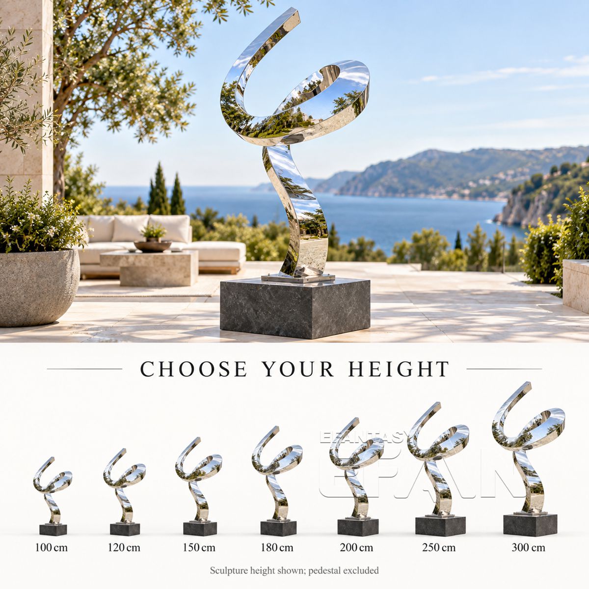 Modern Stainless Steel Flowing Ribbon Sculpture for Villa Garden