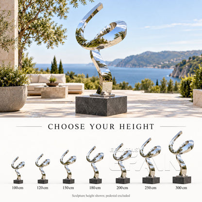 Modern Stainless Steel Flowing Ribbon Sculpture for Villa Garden