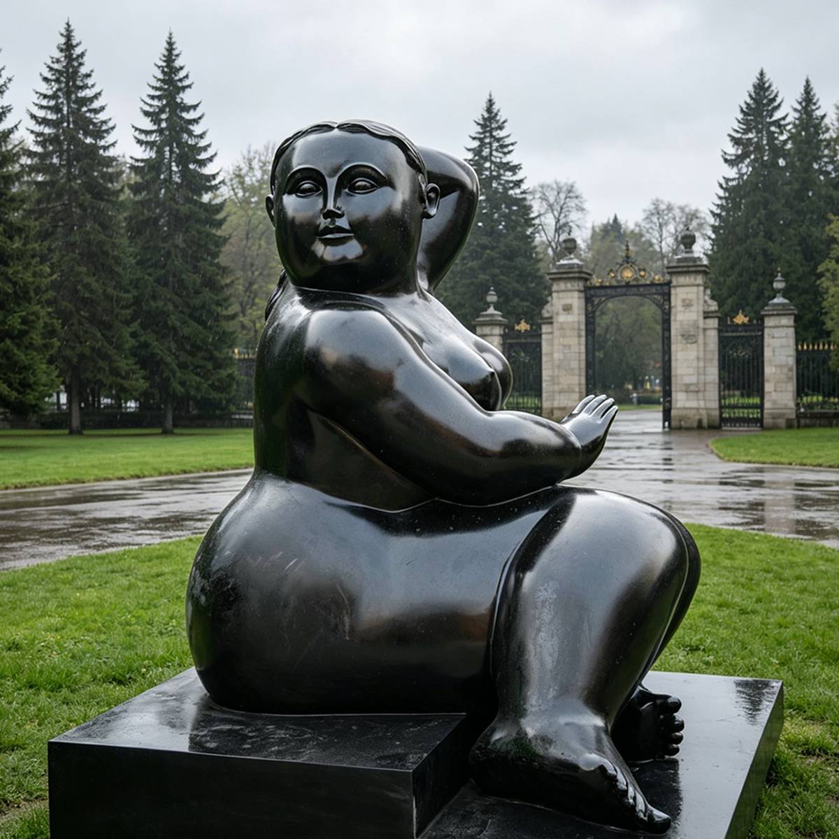Bronze Modern Art Botero Style Seated Woman Sculpture EFB-16