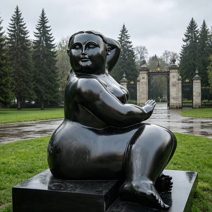 Bronze Modern Art Botero Style Seated Woman Sculpture EFB-16