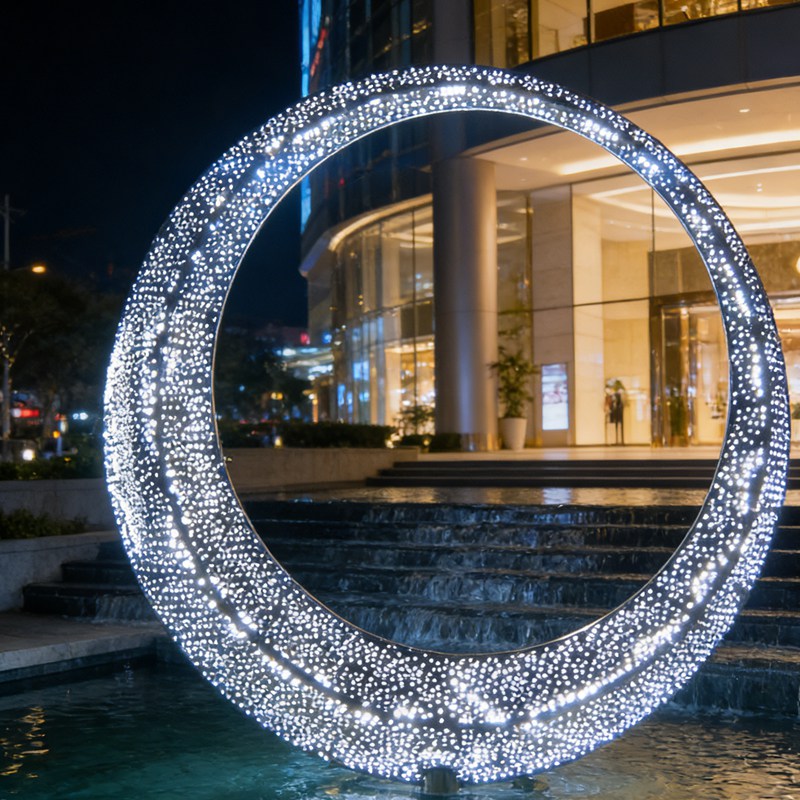 Modern Illuminated Stainless Steel Ring Fountain EFS-77