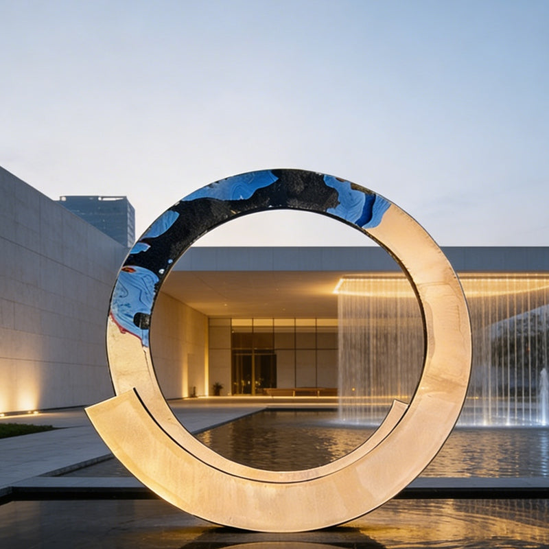 Modern Mirror Polished Large Metal Ring Sculpture
