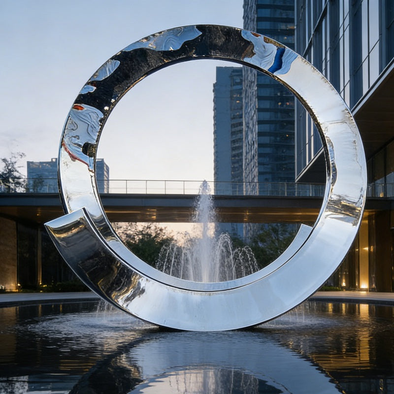 Modern Mirror Polished Large Metal Ring Sculpture