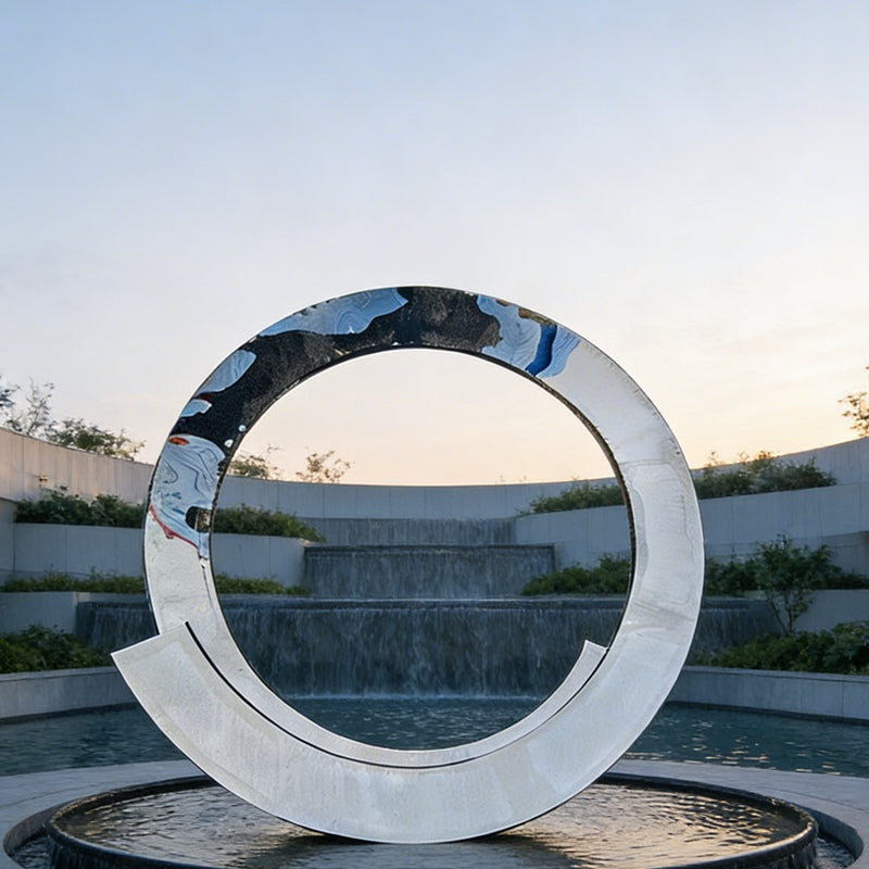 Modern Mirror Polished Large Metal Ring Sculpture