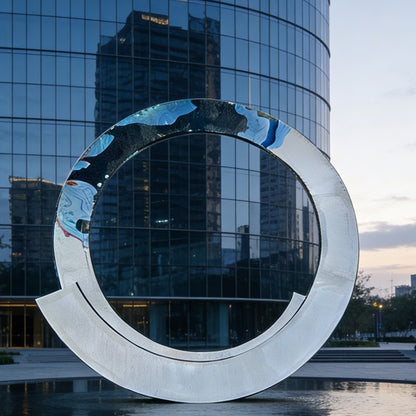 Modern Mirror Polished Large Metal Ring Sculpture
