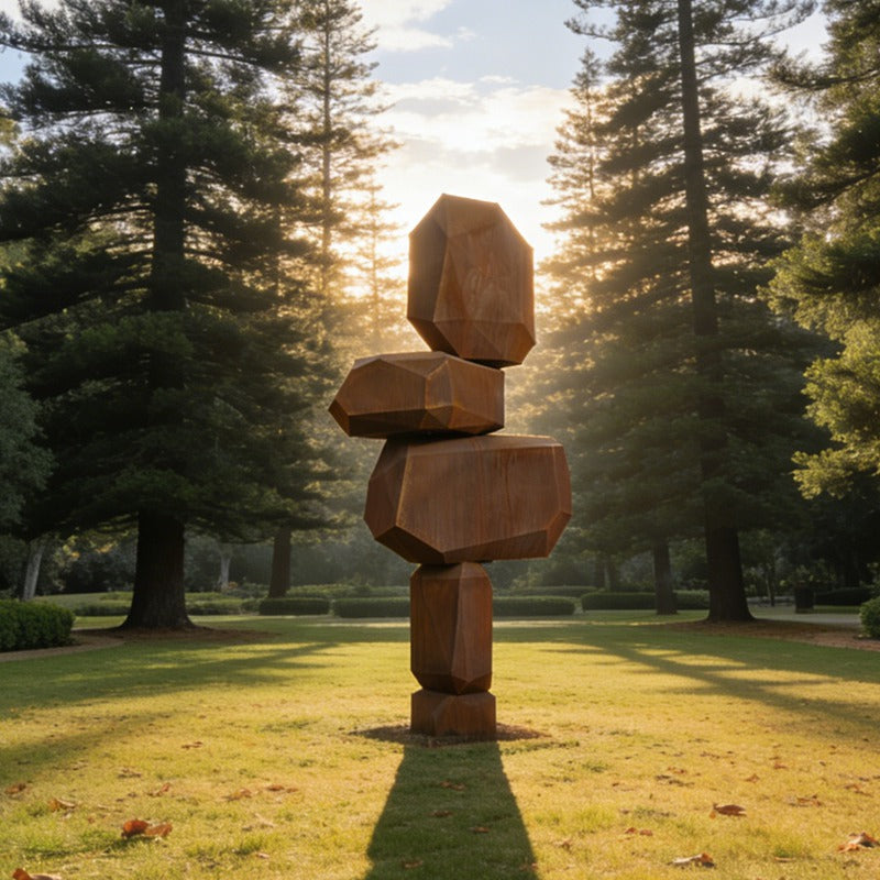 Modern Stacked Corten Steel Totem Sculpture