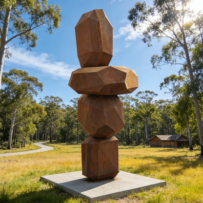 Modern Stacked Corten Steel Totem Sculpture