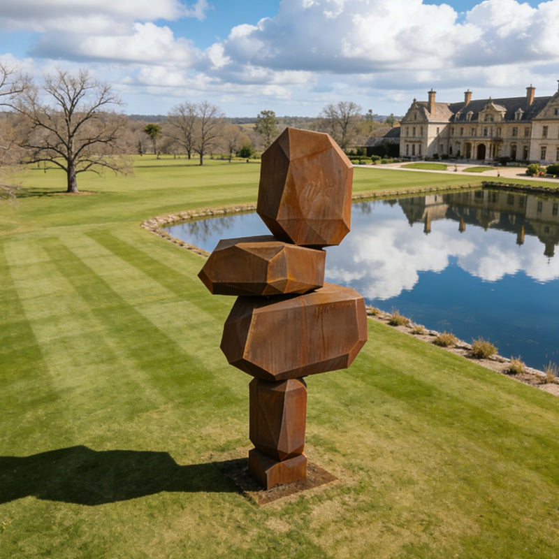 Modern Stacked Corten Steel Totem Sculpture