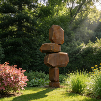Modern Stacked Corten Steel Totem Sculpture