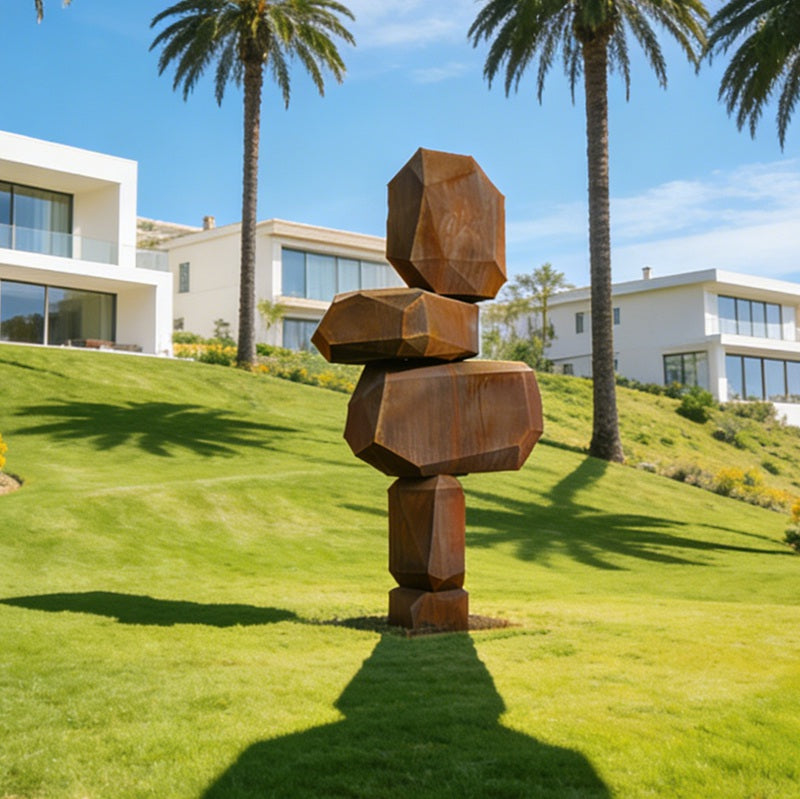 Modern Stacked Corten Steel Totem Sculpture