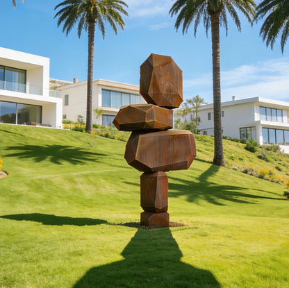 Modern Stacked Corten Steel Totem Sculpture