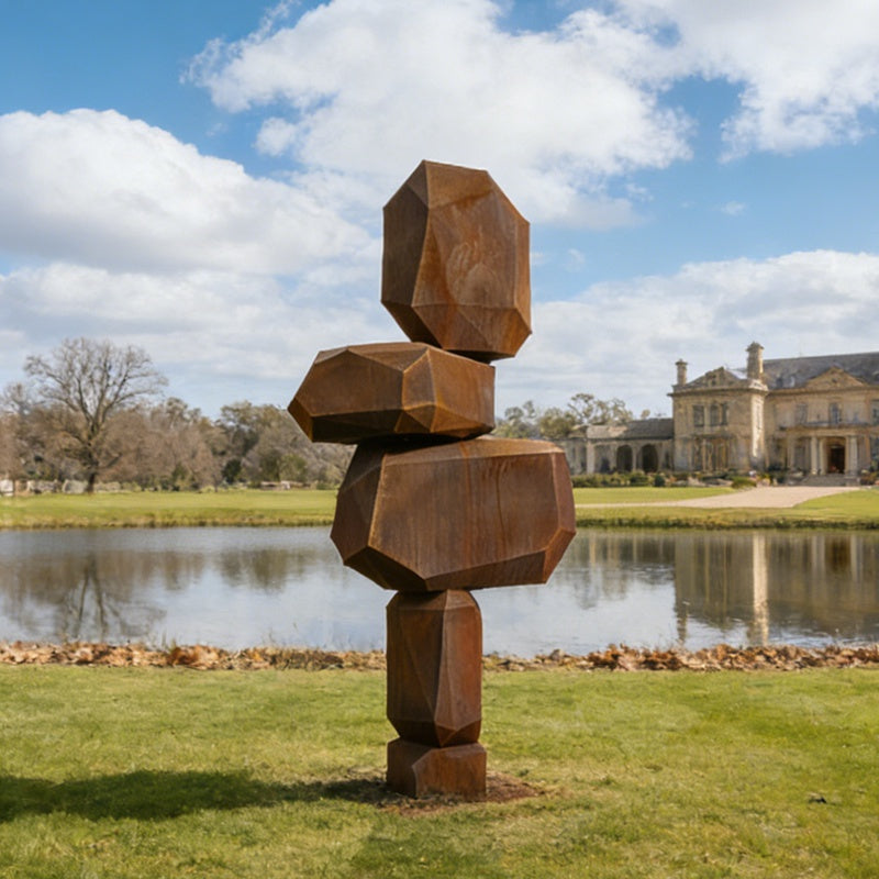 Modern Stacked Corten Steel Totem Sculpture