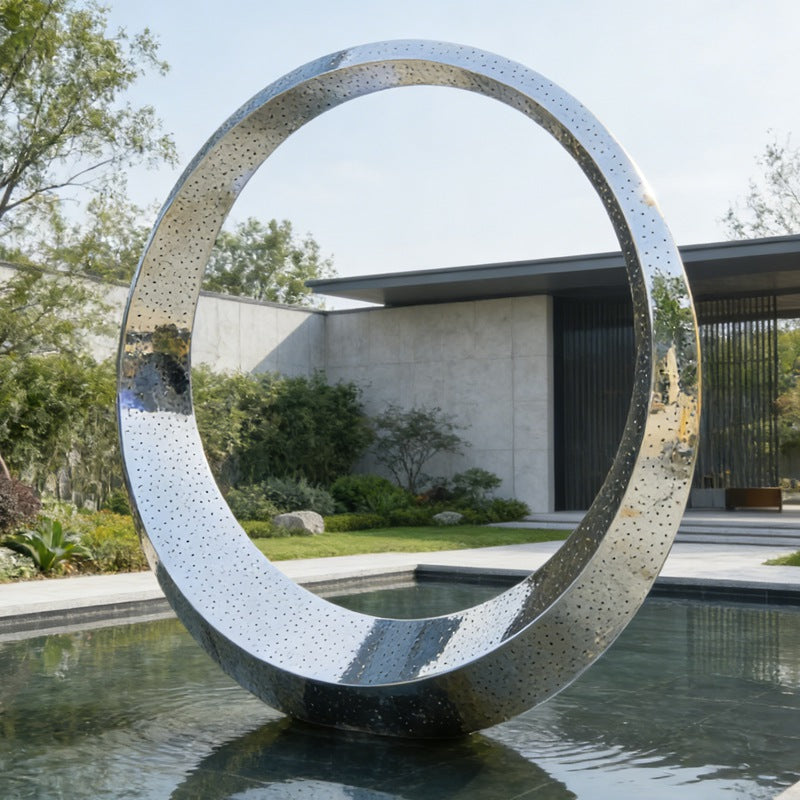 Modern Illuminated Stainless Steel Ring Fountain EFS-77