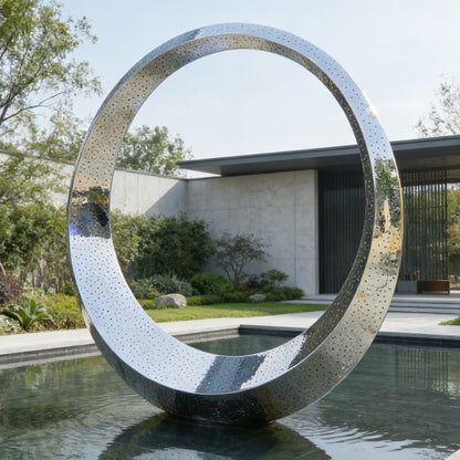Modern Illuminated Stainless Steel Ring Fountain EFS-77