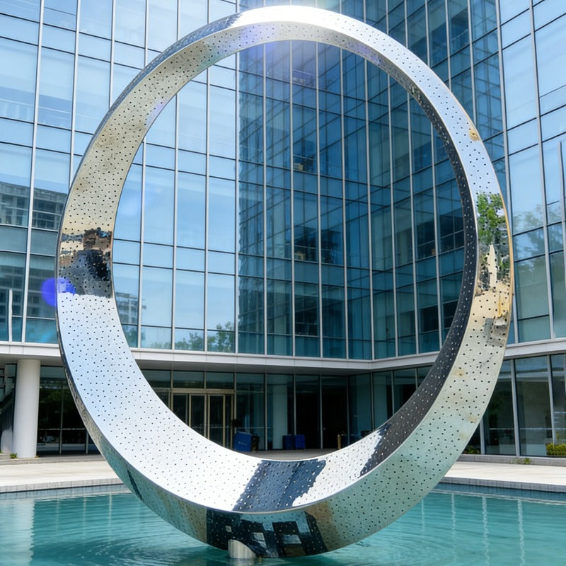 Modern Illuminated Stainless Steel Ring Fountain EFS-77