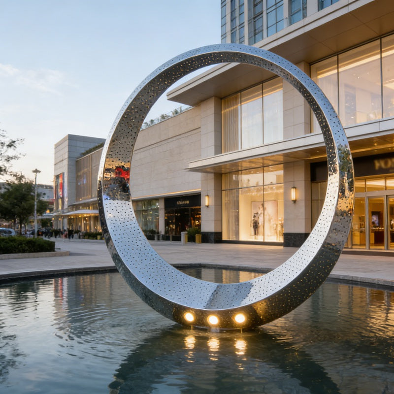 Modern Illuminated Stainless Steel Ring Fountain EFS-77