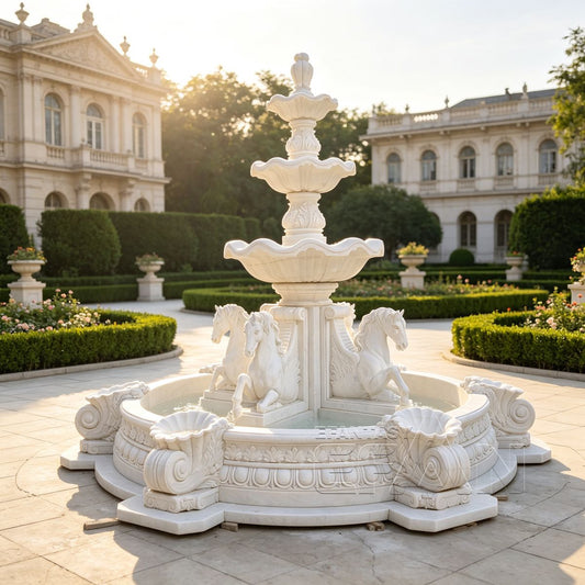 white marble horse fountain for garden