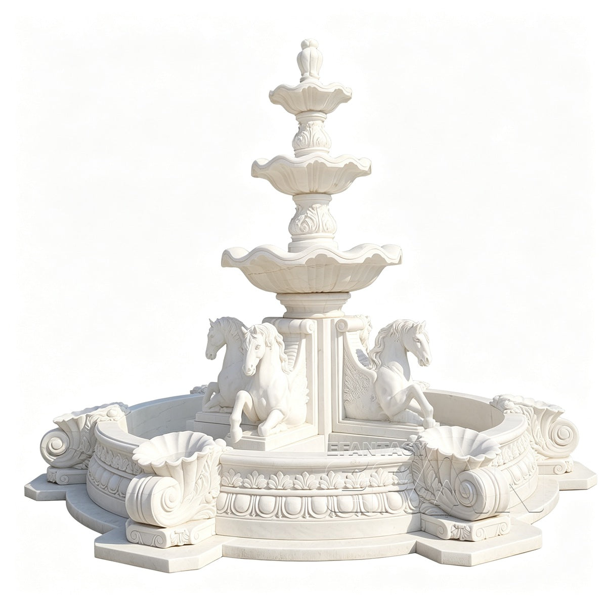 Natural White Marble Fountain with Four Pegasus Statues