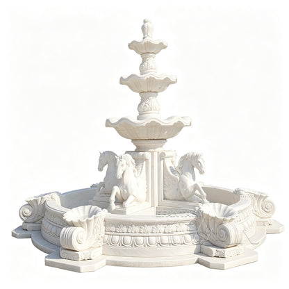 Natural White Marble Fountain with Four Pegasus Statues