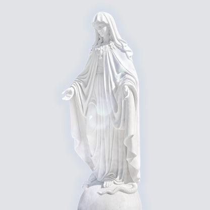 Natural White Marble Open-Arms Virgin Mary Statue for Outdoor Garden, Church, and Religious Landscape Decor
