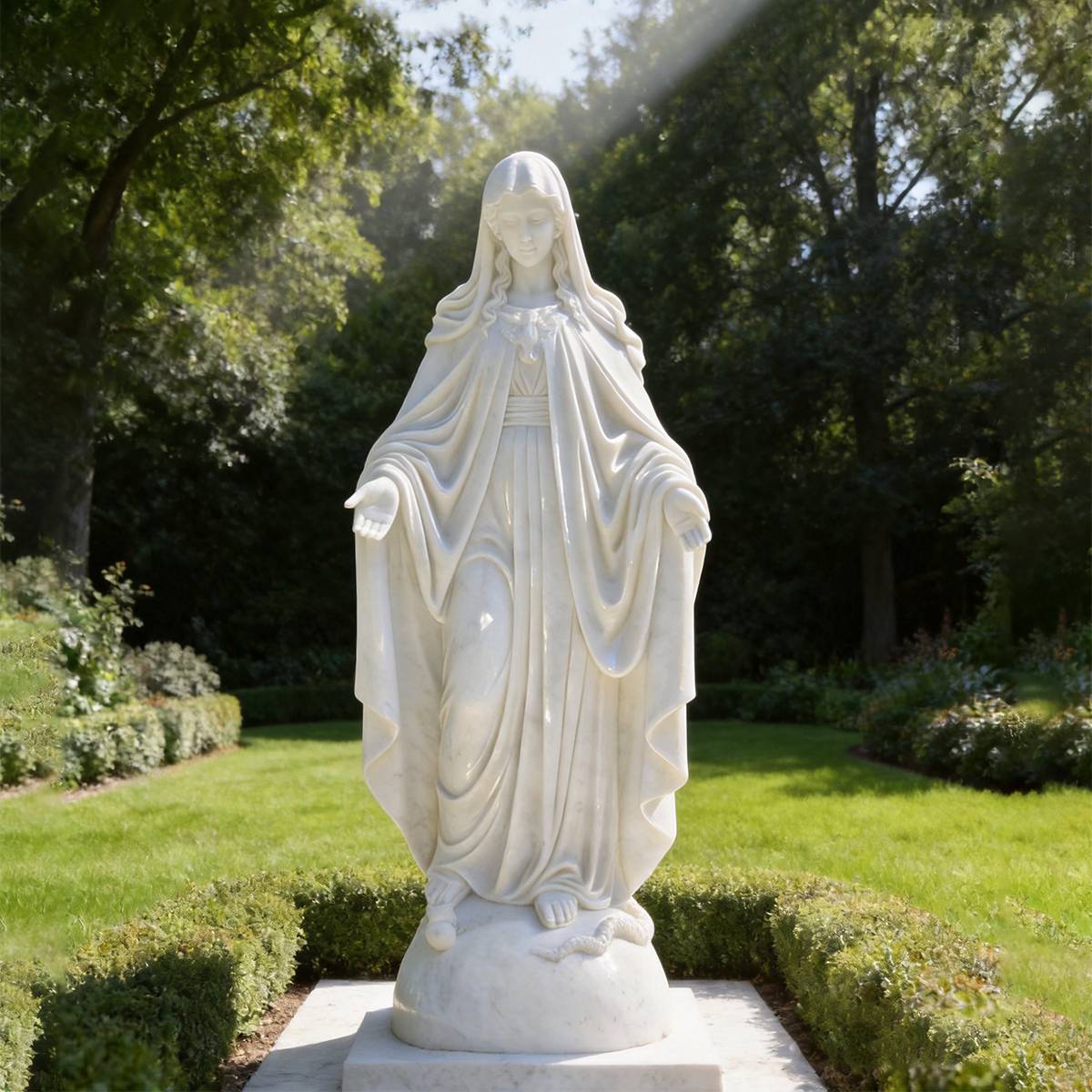 Marble Virgin Mary Statue for Outdoor Garden, Church, and Religious Landscape Decor