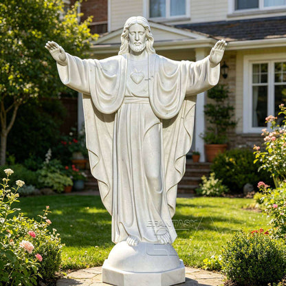 Natural White Marble Open Arms Jesus Christ Statue
