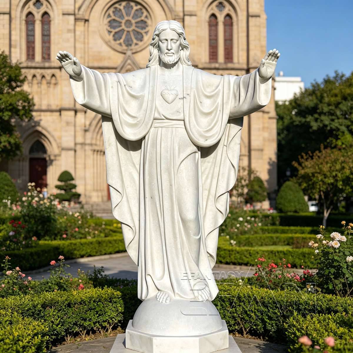 Natural White Marble Open Arms Jesus Christ Statue