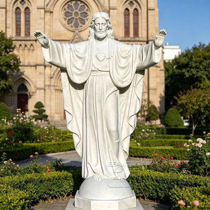 Natural White Marble Open Arms Jesus Christ Statue