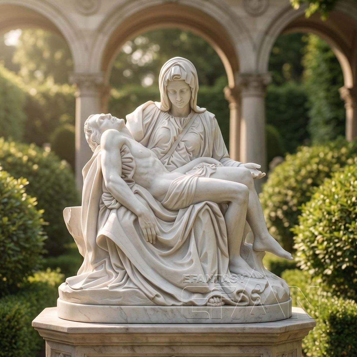 Natural White Marble Pietà Statue of Virgin Mary and Jesus Michelangelo Religious Art Replica
