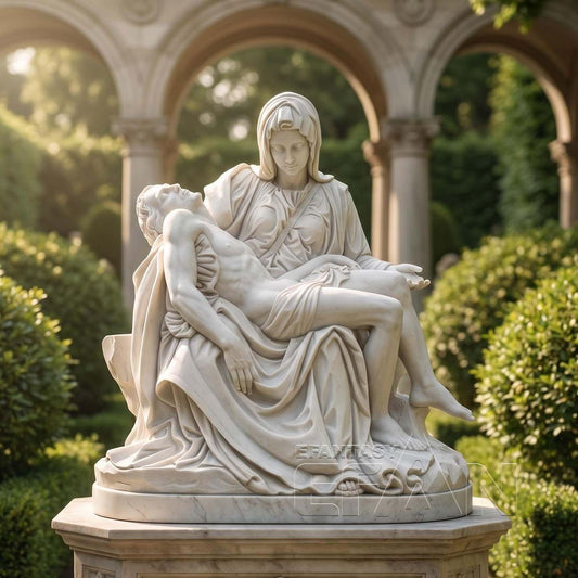 Natural White Marble Pietà Statue of Virgin Mary and Jesus Michelangelo Religious Art Replica