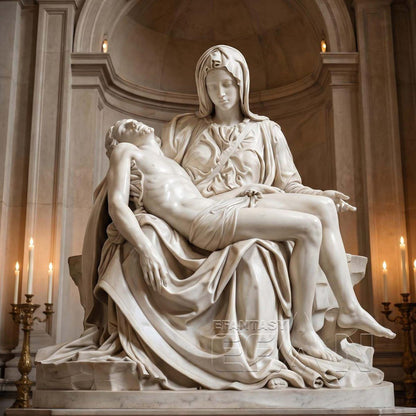 Natural White Marble Pietà Statue of Virgin Mary and Jesus Michelangelo Religious Art Replica