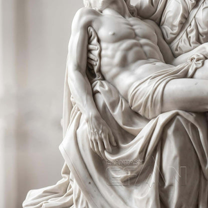 Natural White Marble Pietà Statue of Virgin Mary and Jesus Michelangelo Religious Art Replica