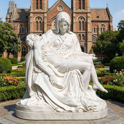 Natural White Marble Pietà Statue of Virgin Mary and Jesus Michelangelo Religious Art Replica