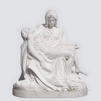Natural White Marble Pietà Statue of Virgin Mary and Jesus Michelangelo Religious Art Replica