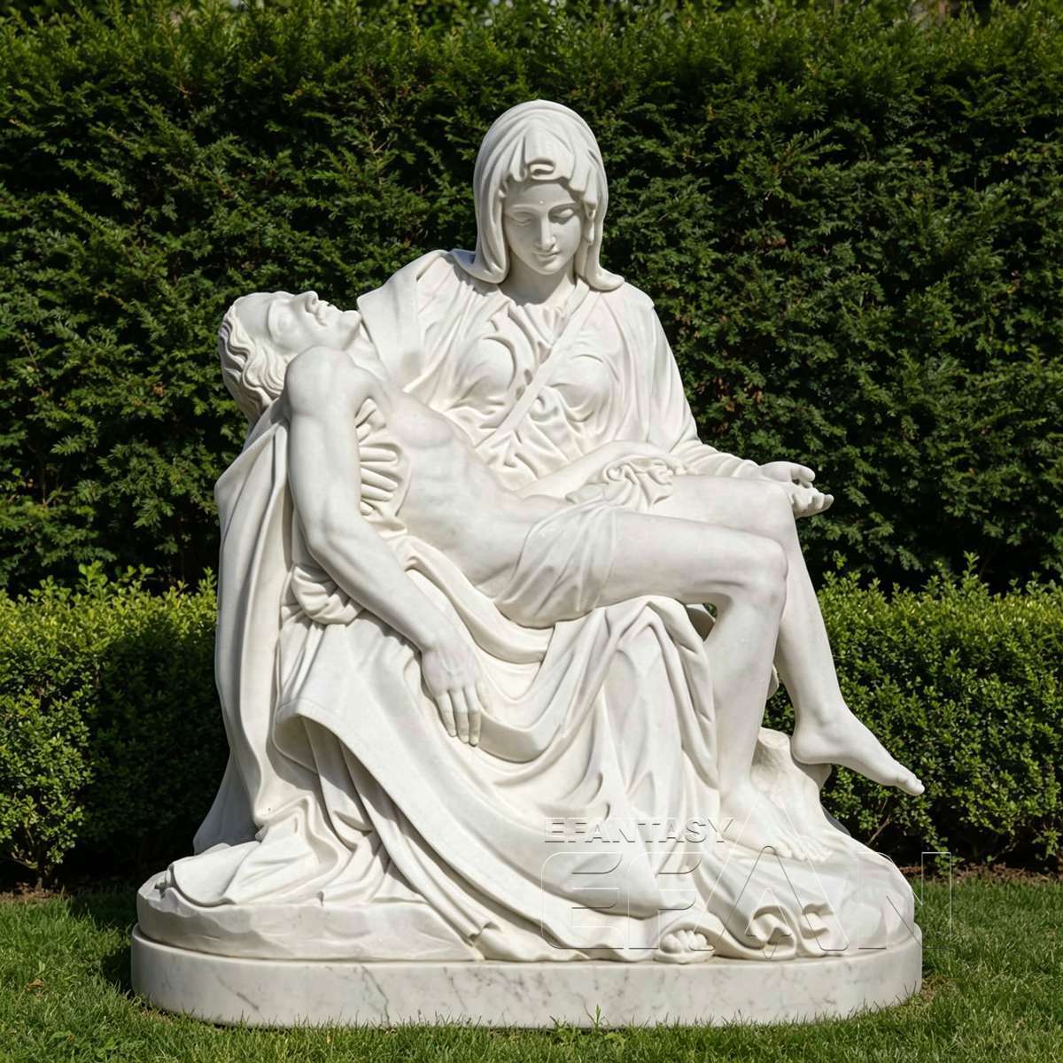 Natural White Marble Pietà Statue of Virgin Mary and Jesus Michelangelo Religious Art Replica