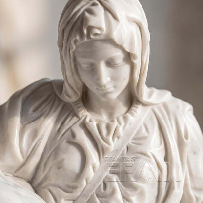 Natural White Marble Pietà Statue of Virgin Mary and Jesus Michelangelo Religious Art Replica