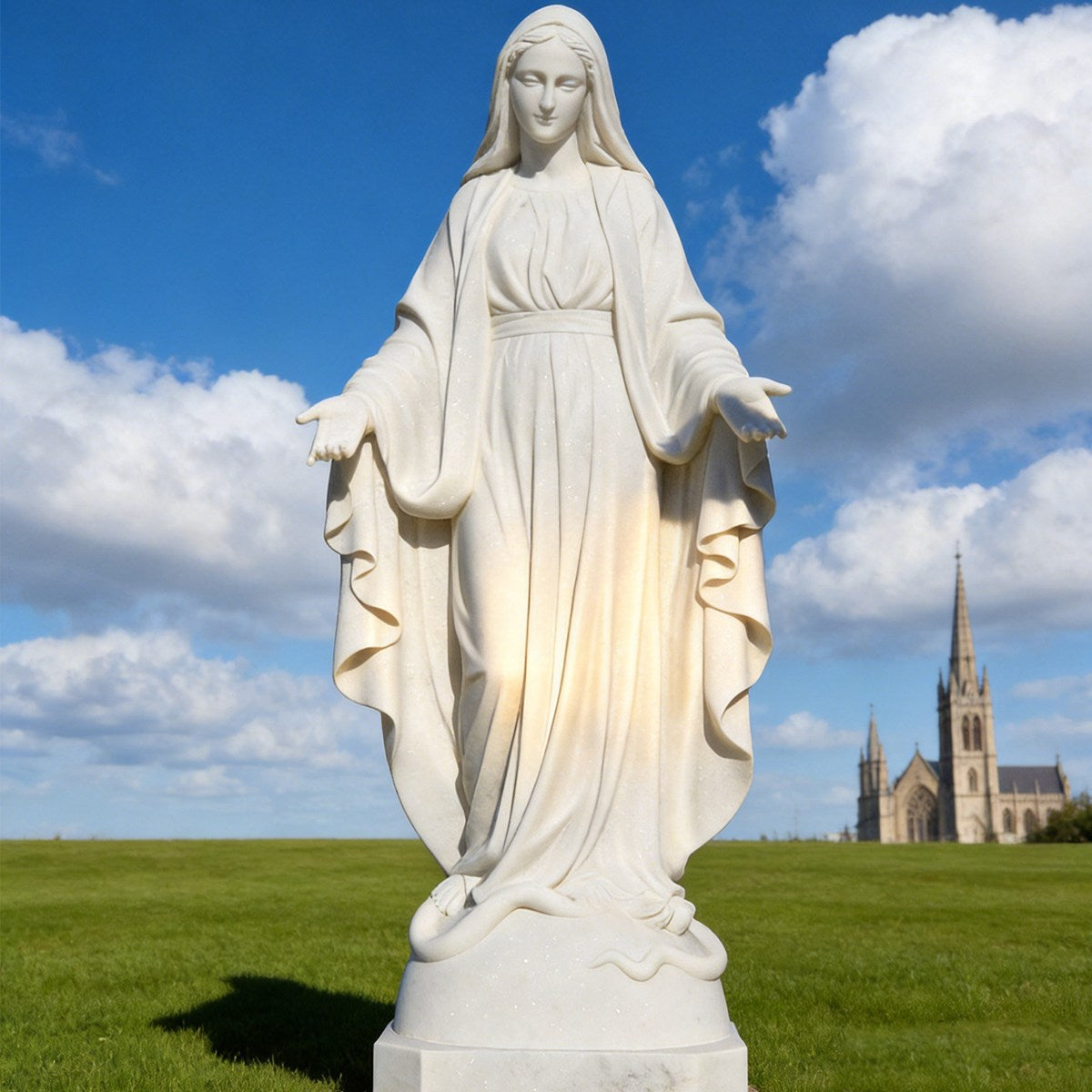 Natural White Marble Virgin Mary Statue for Church Garden, Chapel, and Religious Outdoor Decor