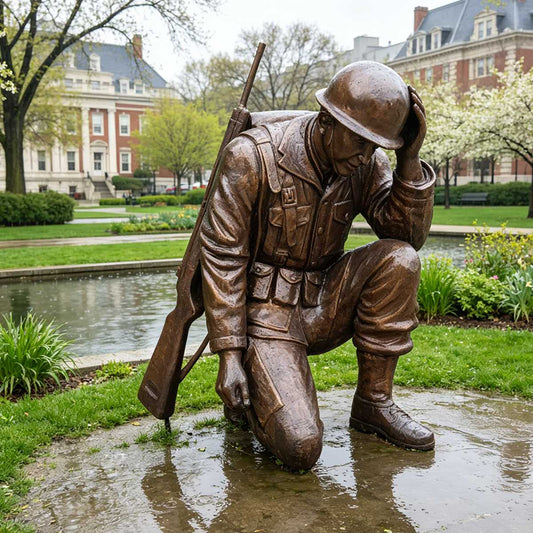 Realistic Bronze Military Memorial Kneeling Soldier Sculpture