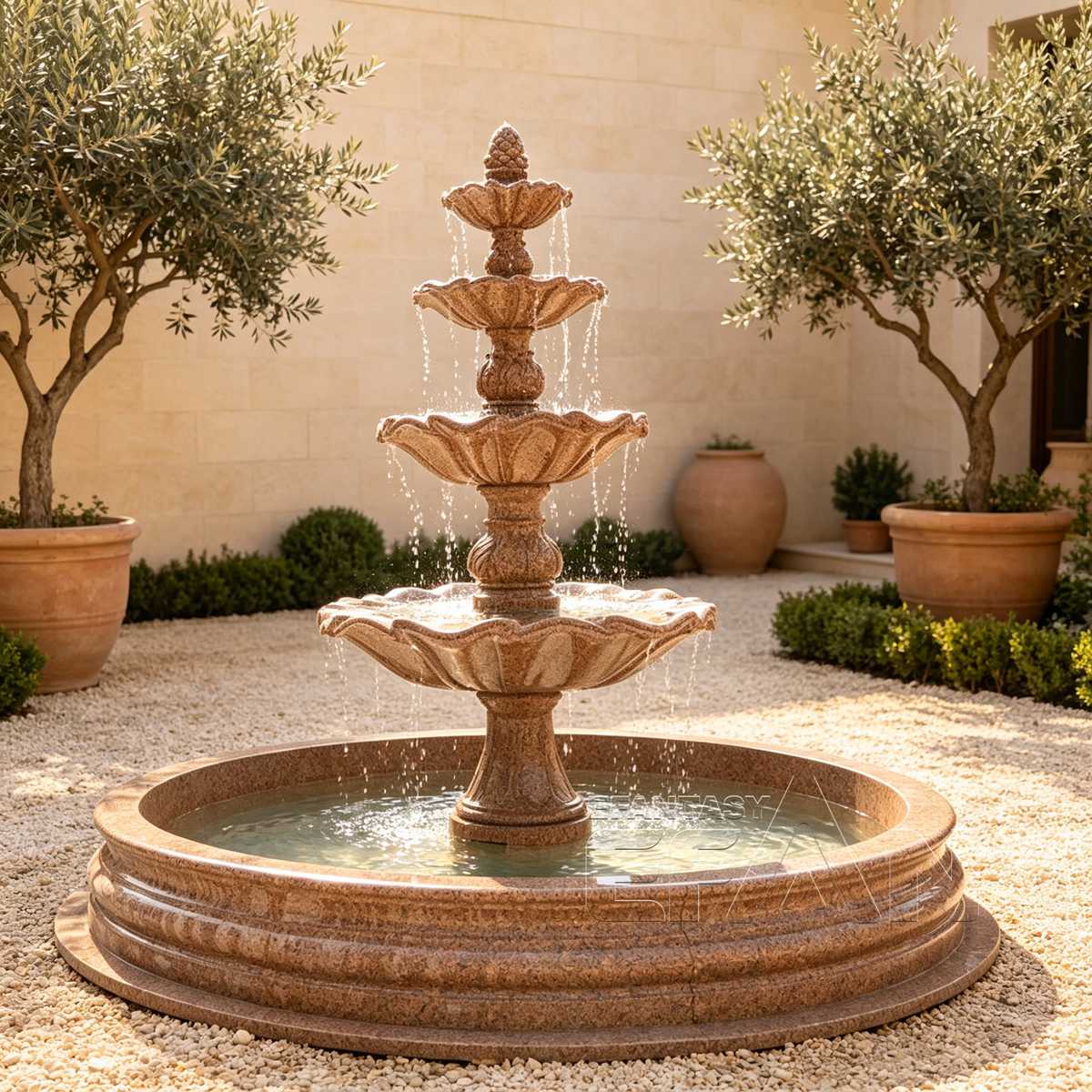 Red Granite Garden Fountain for Estate Driveway, Luxury Villa Front Yard, and Grand Landscape