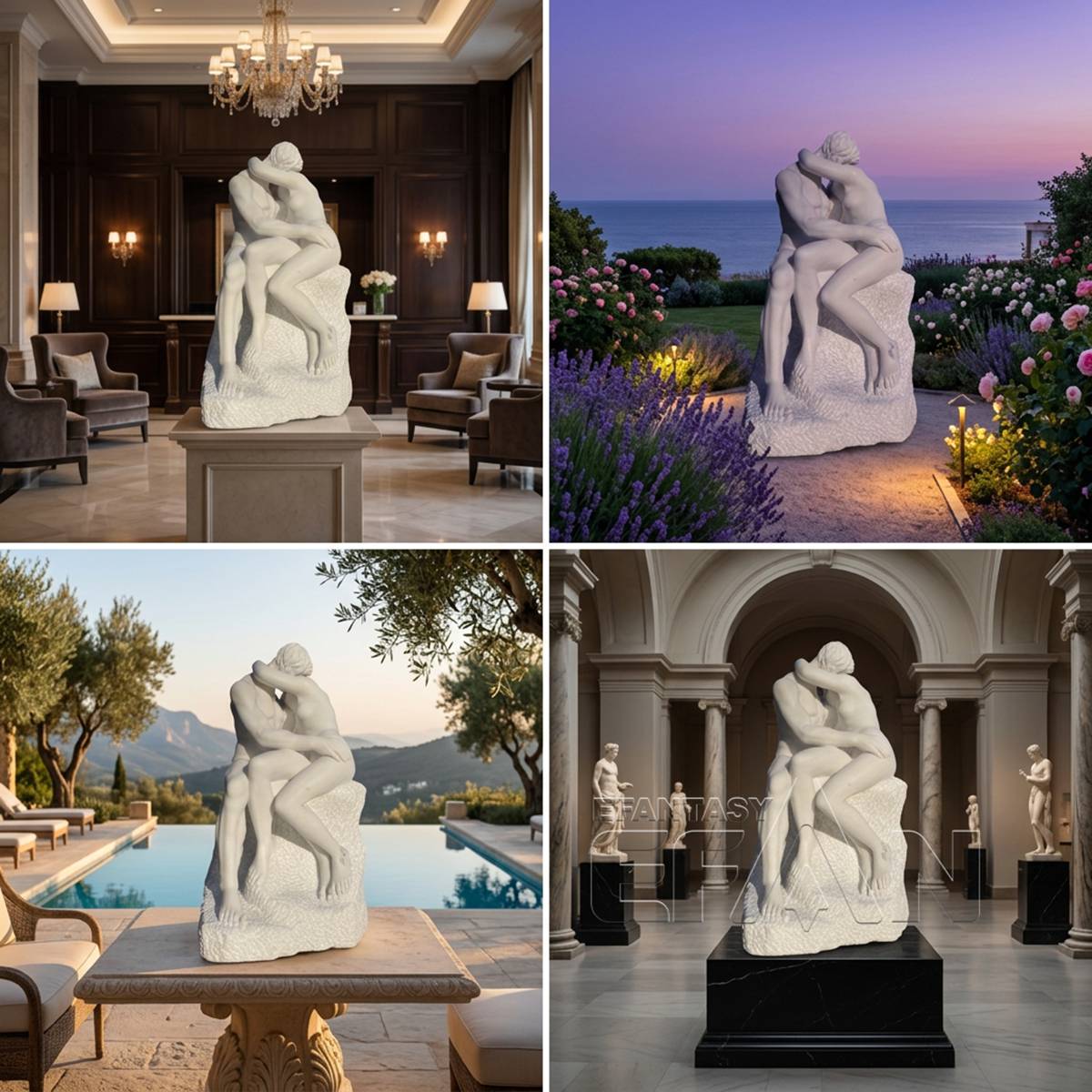 Rodin-Inspired The Kiss Marble Statue for Garden