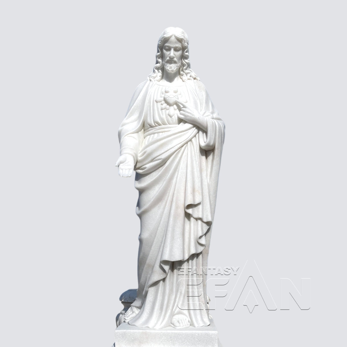 Sacred Heart of Jesus Statue - White Marble Catholic Sculpture for Church & Home