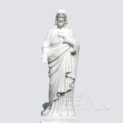 Sacred Heart of Jesus Statue - White Marble Catholic Sculpture for Church & Home