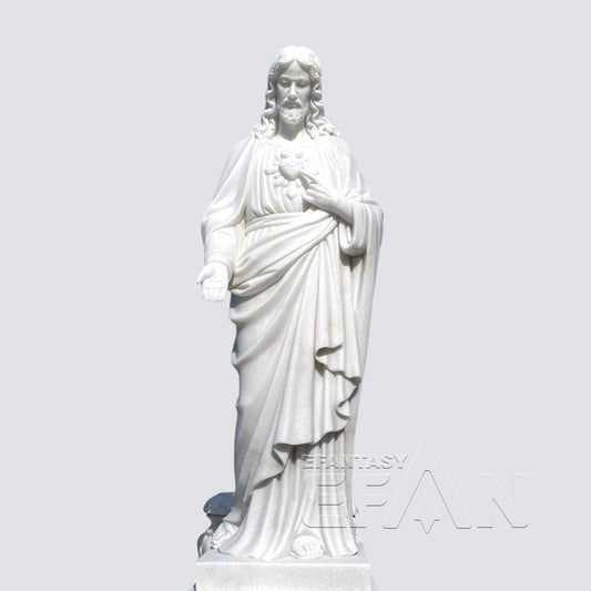 Sacred Heart of Jesus Statue - White Marble Catholic Sculpture for Church & Home