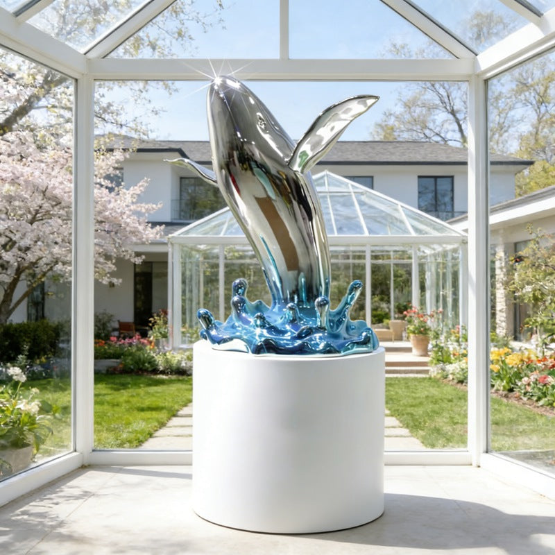 Stainless Steel Dolphin Sculpture with Wavs EFS-41