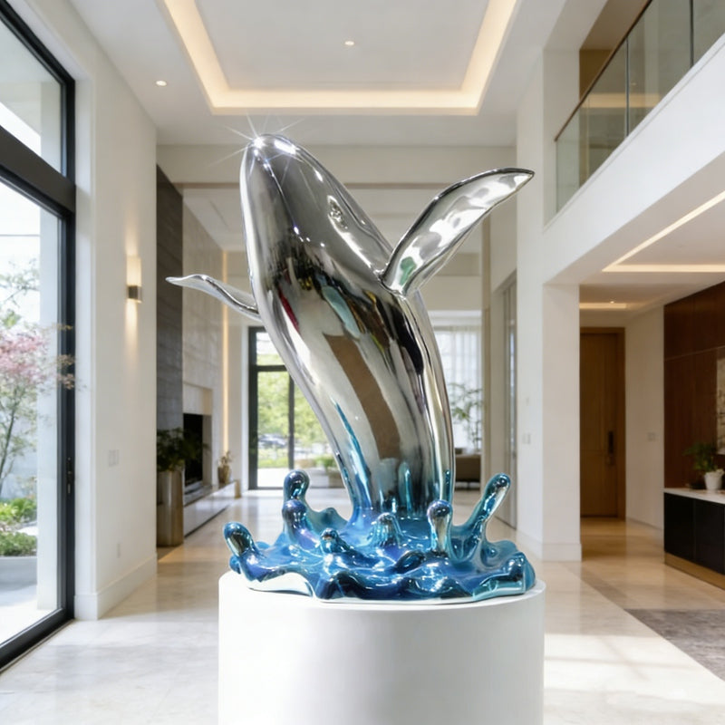 Stainless Steel Dolphin Sculpture with Wavs EFS-41