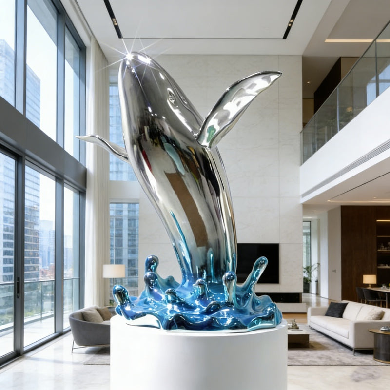Stainless Steel Dolphin Sculpture with Wavs EFS-41