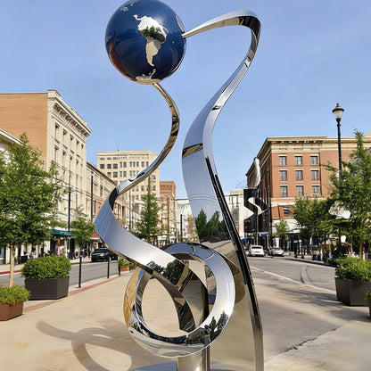abstract sculpture with globe