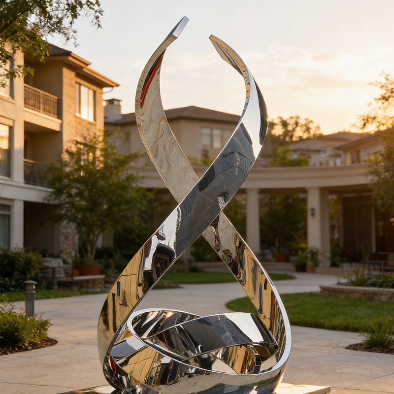 stainless steel abstract ribbon sculpture