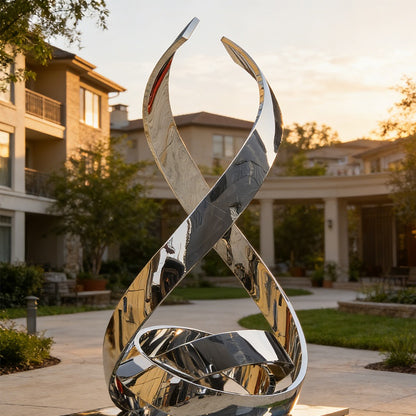 stainless steel abstract ribbon sculpture